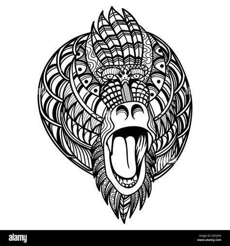 Mandrill Cabeza Enojado Mandala Zentangle P Gina Para Colorear