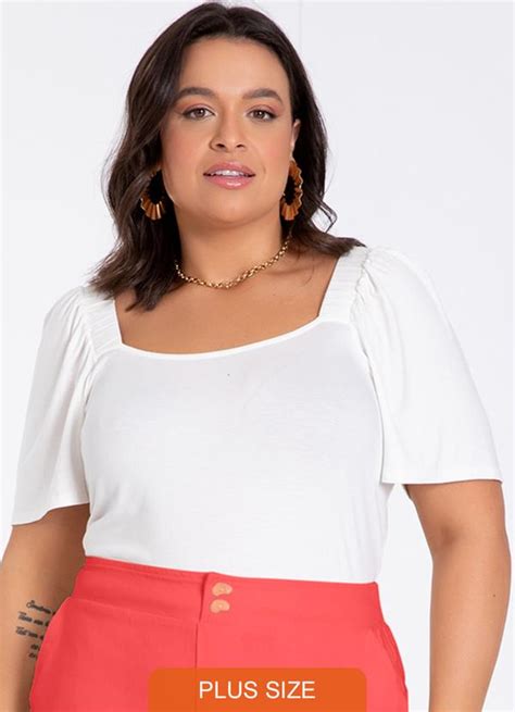 Blusa Plus Size Em Malha Viscose Off White Lunender Mais Mulher