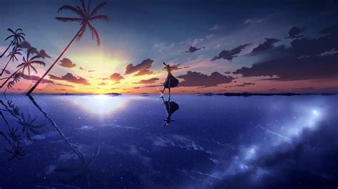 Anime Girl Watching Horizon Sunset Live Wallpaper Moewalls The Best