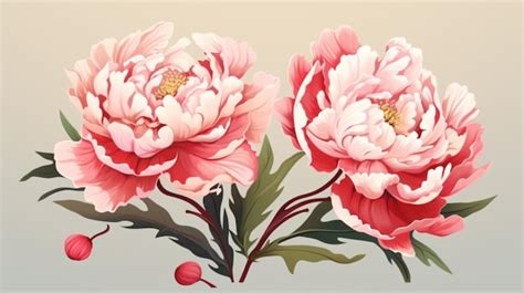 Premium Vector A Painting Of Pink Peonies With A Branch And A Cherry