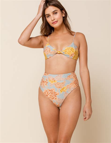 AMUSE SOCIETY Fleur High Waist Bikini Bottoms BLUE COMBO Tillys