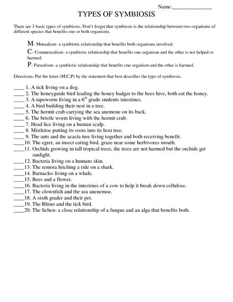 Which Symbiosis Is It Worksheet