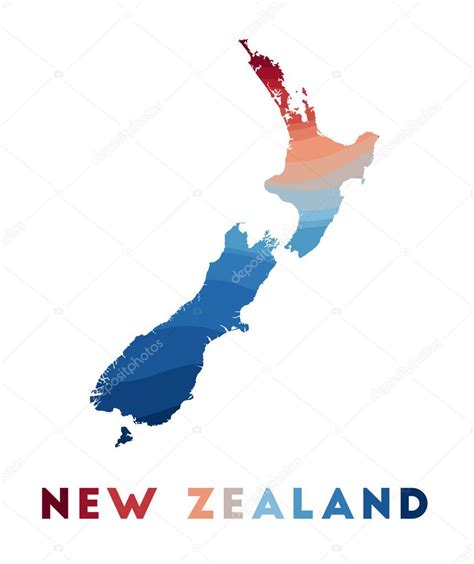 Mapa De Nueva Zelanda Mapa Del País Con Hermosas Olas Geométricas En