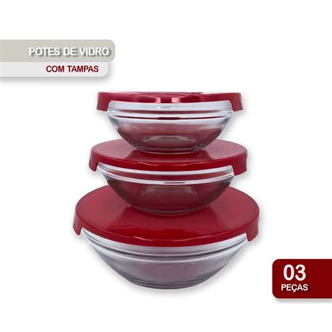 Conjunto 3 Potes De Vidro Tampa Vermelho Shopee Brasil