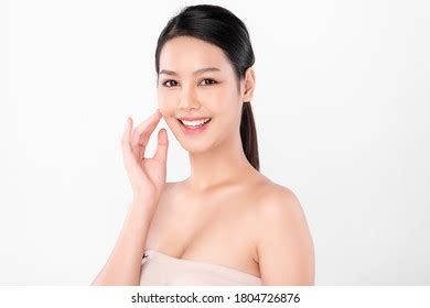 Pretty Brunette Longhaired Naked Millennial Woman Stock Photo