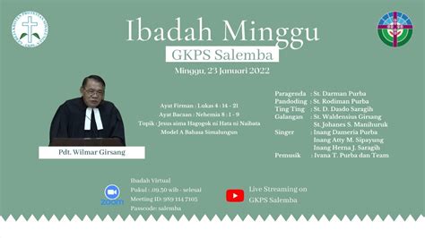 Ibadah Minggu Gkps Salemba 23 Januari 2022 Youtube