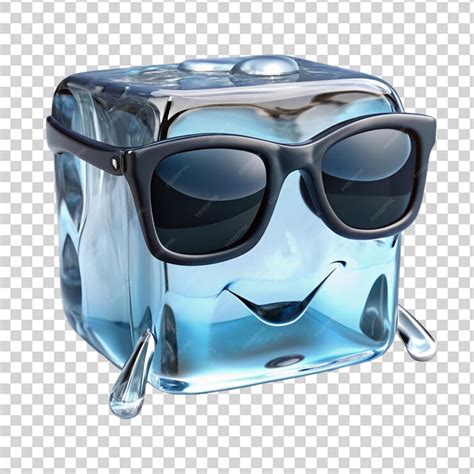 A Blue Ice Cube Wearing Sunglasses On Transparent Background Premium