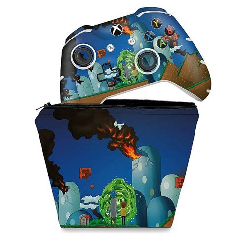 Kit Capa Case E Skin Xbox One Slim X Controle Rick And Morty Mario