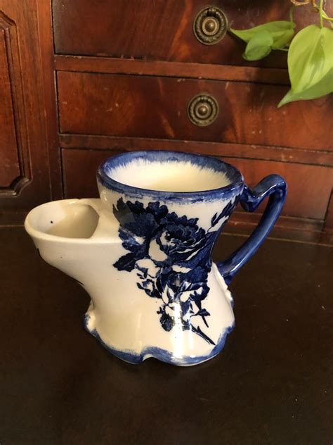 Antique Shaving Scuttle Mug Staffordshire England Ironstone Flow Blue