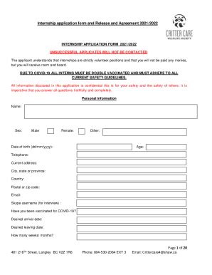 Fillable Online Internship Application Form And Release And Agreement