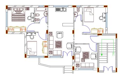 33 3bhk House Plan Autocad File