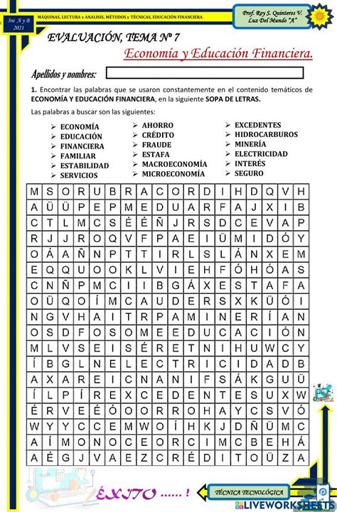 SOPA DE LETRAS Economía y Educación Financiera worksheet Sopa de