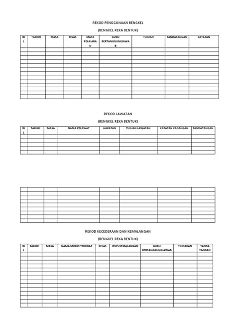 Rekod Penggunaan Bengkel Pdf