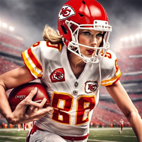 Taylor Swift in a Kansas City Chiefs uniform and helmet scoring a ...
