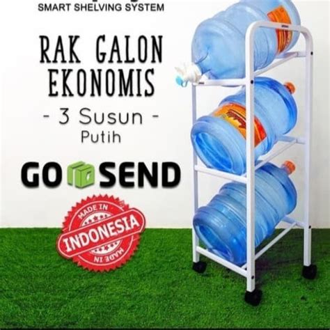 Jual Rak Galon Susun 3 Tingkat Rak Aqua 3 Tingkat Besi Beroda Putih