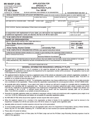 Fillable Online Alumni Psu Mv 904sp Form Fax Email Print PdfFiller