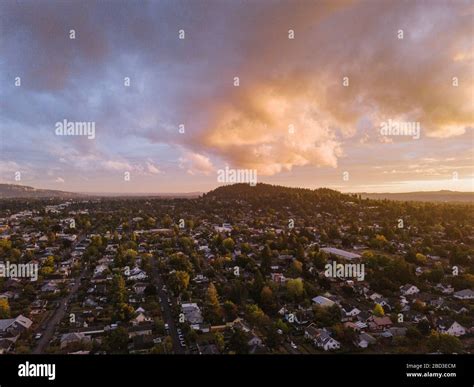 Aerial View Of Portland Or Neighborhood At Sunset Stock Photo Alamy