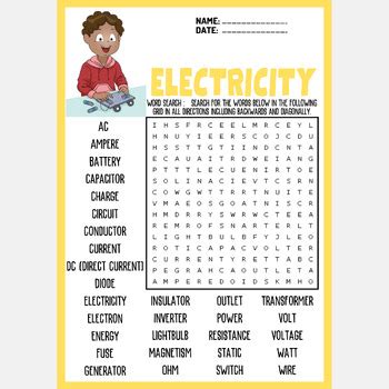 Electricity Magnetism Word Search Puzzle Worksheet Activity Tpt