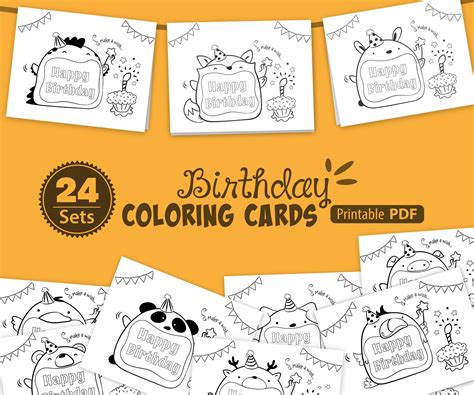 Printable Kids Birthday Card, Animal Coloring Card, Birthday Party ...