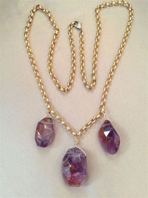 Violet Plume Amethyst Nuggets Long Statement Necklace Etsy Canada