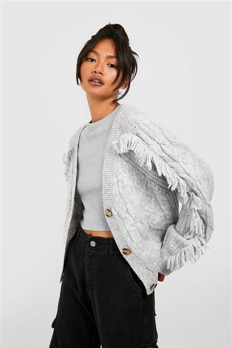 Tassel Sleeve Cable Knit Crop Cardigan Boohoo Uk