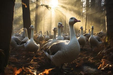 Imagen de grupo de gansos en el bosque animales de granja ilustración