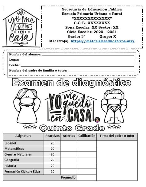 Examen De Diagnóstico Del Primer Grado Para El Ciclo Escolar 2017