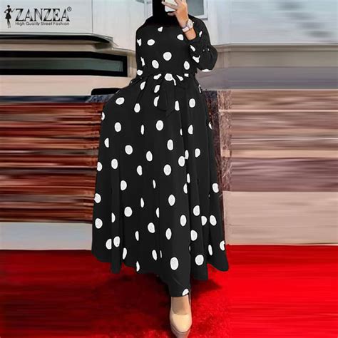 Momonaco Zanzea Muslimah Women Muslim Abaya Kaftan Polka Dot Full