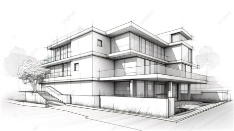 3d Wireframe Illustration Of A House Building With Architectural Sketch ...