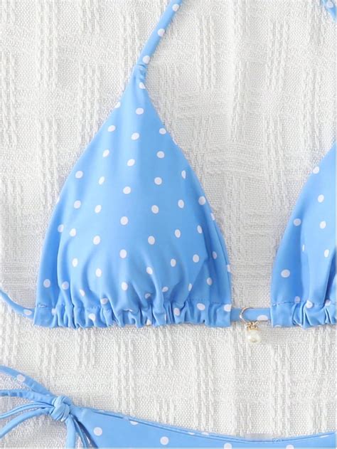 SOLY HUX Womens Polka Dots Print Bathing Suit Halter Triangle Tie Side Bikini Sets Two Piece