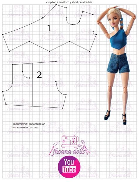 Crop top y shorts para Barbie Moldes de roupas Moldes para vestuário