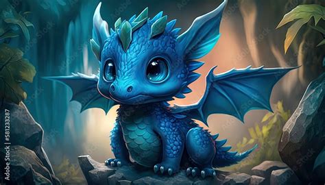 A Charming Cute Baby Dragon Realistic Illustration Of A Fantasy