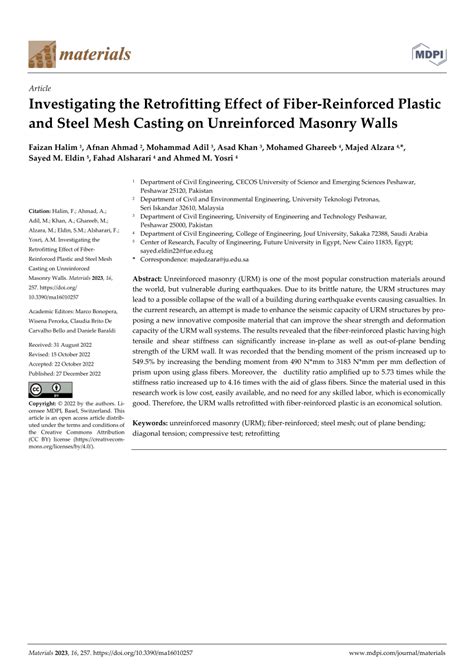 Pdf Investigating The Retrofitting Effect Of Fiber Reinforced Plastic