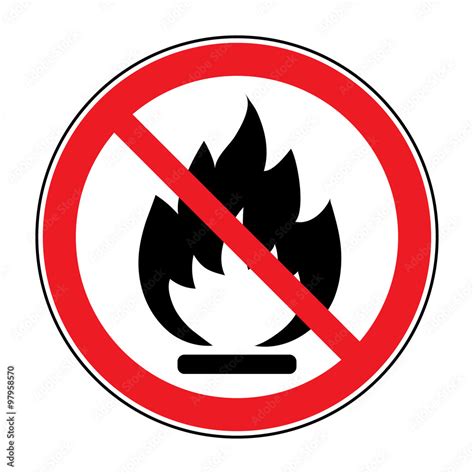 No Fire Sign Prohibits Danger Open Flame Icon Black Silhouette In Red