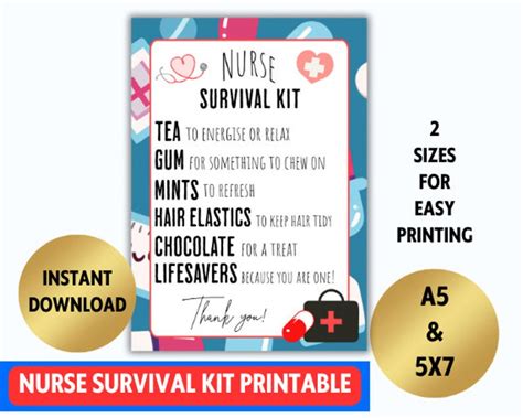 Nurse Survival Kit Printable Card Nursing Home Nurse Etsy