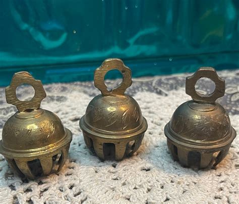 Vintage Small Brass Elephant Claw Bell Etched Details Set Of 3 Not