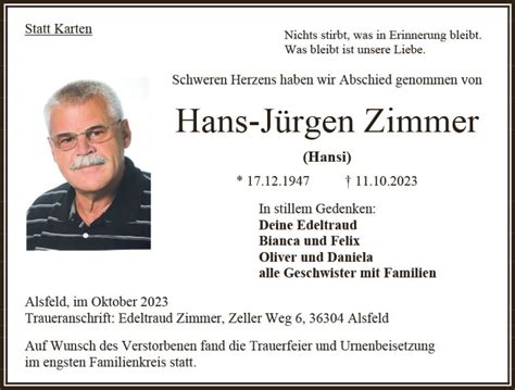 Traueranzeigen Von Hans J Rgen Zimmer Vrm Trauer De