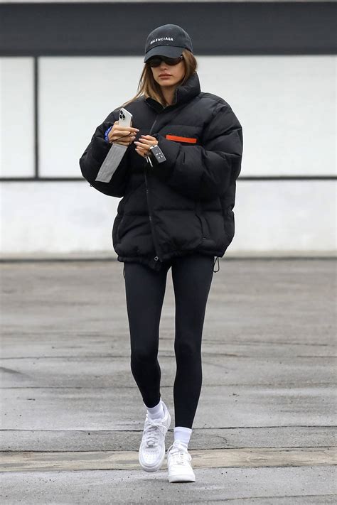 Hailey Bieber Rocks A Puffer Jacket And Leggings For Her Morning