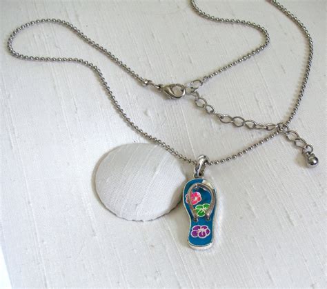 Flip Flop Necklace Tropical Blue Enamel Thong Sandal Etsy