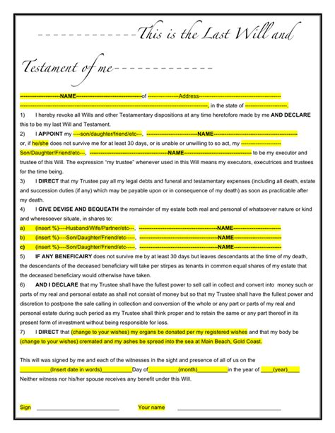 Free Printable Last Will Testament Forms