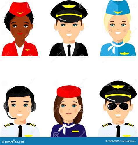 Set Of Avatar Pilot Captain Stewardess Stock Vector Illustration