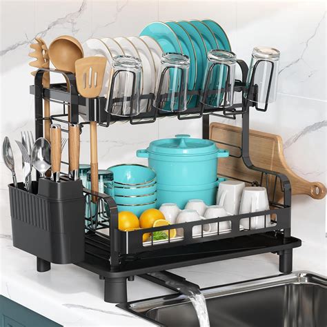 Romision 2 Tier Dish Drying Rack Dish Racks For Kitchen Counter Stainless Steel