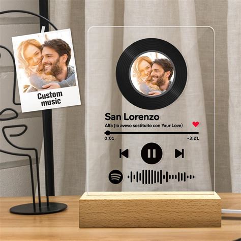 Lampe Plaque Acrylique Photo Spotify Personnalisée avec Support en Bois