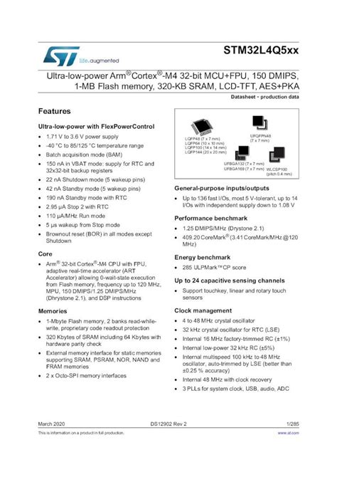 Pdf Datasheet Stm L Q Xx Ultra Low Power Armcortex Ultra Low