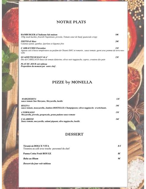 Menu La Dolce Vita Em Paris Thefork