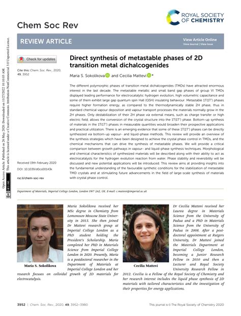 PDF Direct Synthesis Of Metastable Phases Of 2D Transition Metal