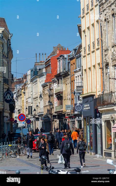 Lille France Crowd Tourists Visiting Old Town Center Street Scene