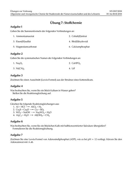 Aac Bung Allgemeine Und Anorganische Chemie