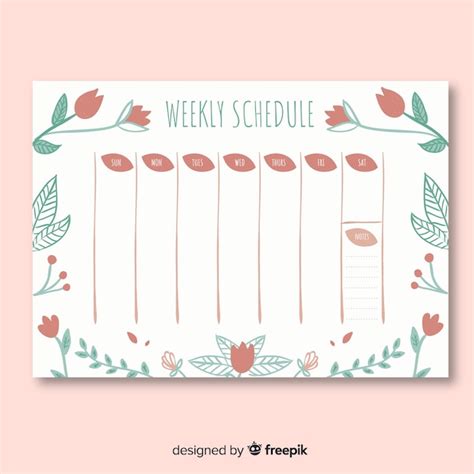 Plantilla Adorable De Horario Semanal Con Estilo Floral Vector Gratis