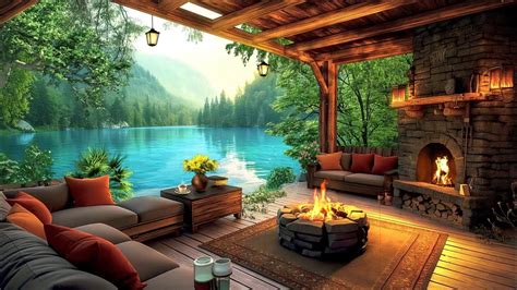 Cozy Spring Morning Porch Lakeside Ambience 🍀positive Jazz Piano Music